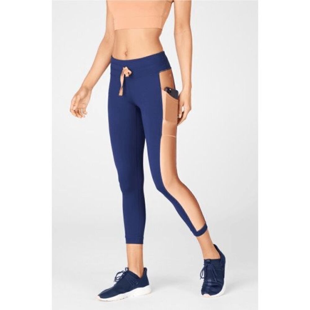 Fabletics Women's Define Mid-Rise 7/8 Yoga Legging Navy/Driftscape Shine size Sm